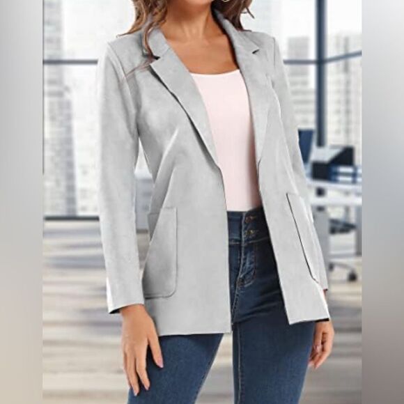 Light gray faux suede blazer jacket size small NWT - Picture 1 of 7